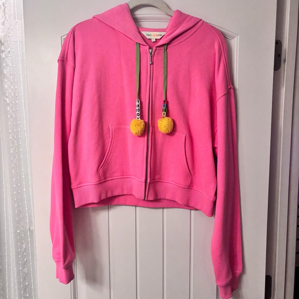pink teddy fresh zip up hoodie